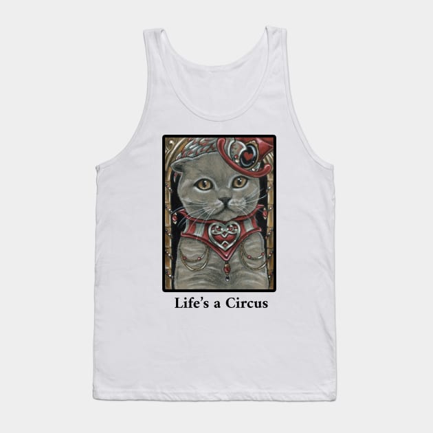 Circus Cat - Scottish Fold Cat - Life is a Circus - Black Outlined Version Tank Top by Nat Ewert Art